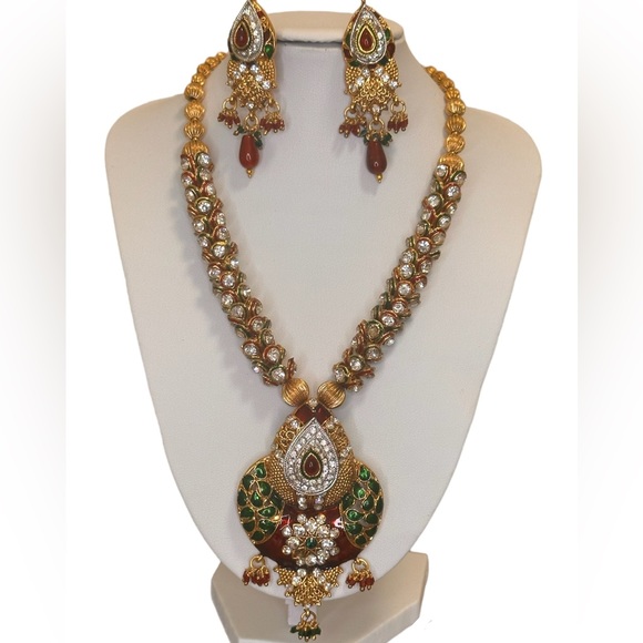 Bridal Gold 14k playing on Sterling Silver: Meena Kari &Semi Precious Gemstones - Picture 3 of 4